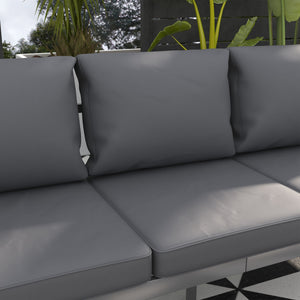 Garden Bench with Cushions, 3-Seater Sofa, Aluminium Frame Outdoor Furniture with Backrest, Armrest and Back Cushions, 185 x 66 x 64cm, Grey