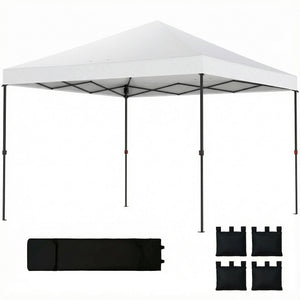 10 x 10 ft Pop Up Canopy Tent with One Push Setup, Easy Setup Outdoor Portable Instant Canopy Shelter with Wheeled Carry Bag, Sandbags, Adjustable Height for Parties, Events, White