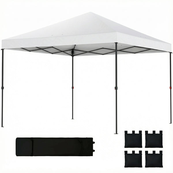10 x 10 ft Pop Up Canopy Tent with One Push Setup, Easy Setup Outdoor Portable Instant Canopy Shelter with Wheeled Carry Bag, Sandbags, Adjustable Height for Parties, Events, White