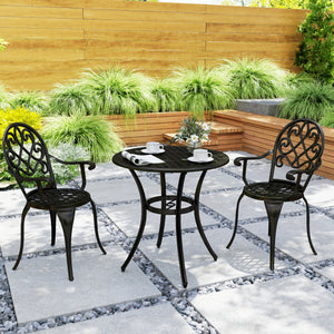 3 Piece Patio Bistro Set for 2, Outdoor Aluminium Garden Table and Chairs with Adjustable Footpads for Balcony, Garden and Patio, Black