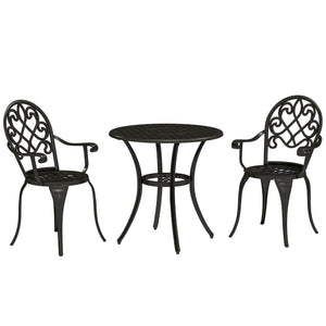 3 Piece Patio Bistro Set for 2, Outdoor Aluminium Garden Table and Chairs with Adjustable Footpads for Balcony, Garden and Patio, Black