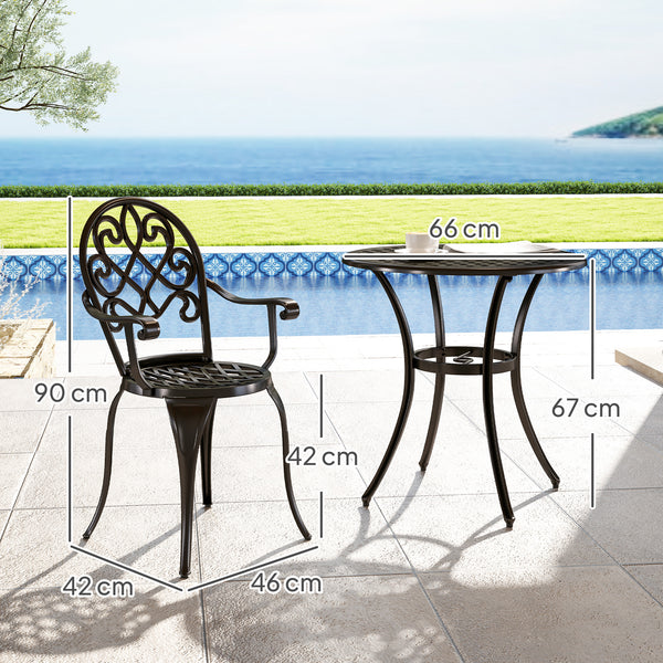 3 Piece Patio Bistro Set for 2, Outdoor Aluminium Garden Table and Chairs with Adjustable Footpads for Balcony, Garden and Patio, Black