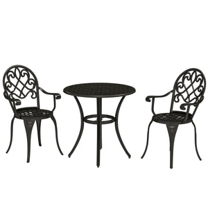 3 Piece Patio Bistro Set for 2, Outdoor Aluminium Garden Table and Chairs with Adjustable Footpads for Balcony, Garden and Patio, Black