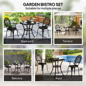 3 Piece Patio Bistro Set for 2, Outdoor Aluminium Garden Table and Chairs with Adjustable Footpads for Balcony, Garden and Patio, Black