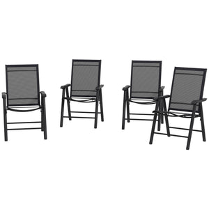 4-Piece Folding Dining Chair Set for Relaxing on Patio, Balcony, or Garden, Comfortable Outdoor Furniture with Armrests, Black