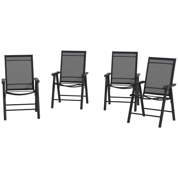 4-Piece Folding Dining Chair Set for Relaxing on Patio, Balcony, or Garden, Comfortable Outdoor Furniture with Armrests, Black