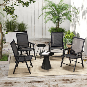 4-Piece Folding Dining Chair Set for Relaxing on Patio, Balcony, or Garden, Comfortable Outdoor Furniture with Armrests, Black