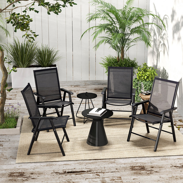 4-Piece Folding Dining Chair Set for Relaxing on Patio, Balcony, or Garden, Comfortable Outdoor Furniture with Armrests, Black