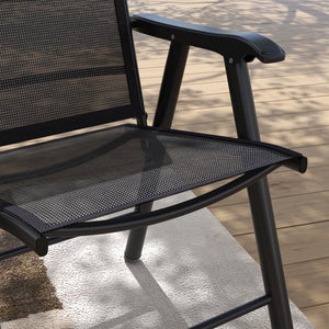 4-Piece Folding Dining Chair Set for Relaxing on Patio, Balcony, or Garden, Comfortable Outdoor Furniture with Armrests, Black
