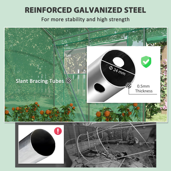 19.5' x 10' x 7.5' Walk-in Tunnel Greenhouse with 3 Roll-Up Doors and Large Mesh Windows, Outdoor Green House, Plant Hot House Tent with Galvanized Steel Frame, Green