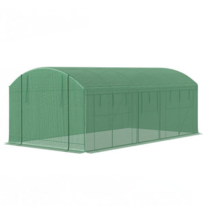 19.5' x 10' x 7.5' Walk-in Tunnel Greenhouse with 3 Roll-Up Doors and Large Mesh Windows, Outdoor Green House, Plant Hot House Tent with Galvanized Steel Frame, Green