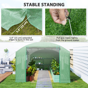 19.5' x 10' x 7.5' Walk-in Tunnel Greenhouse with 3 Roll-Up Doors and Large Mesh Windows, Outdoor Green House, Plant Hot House Tent with Galvanized Steel Frame, Green