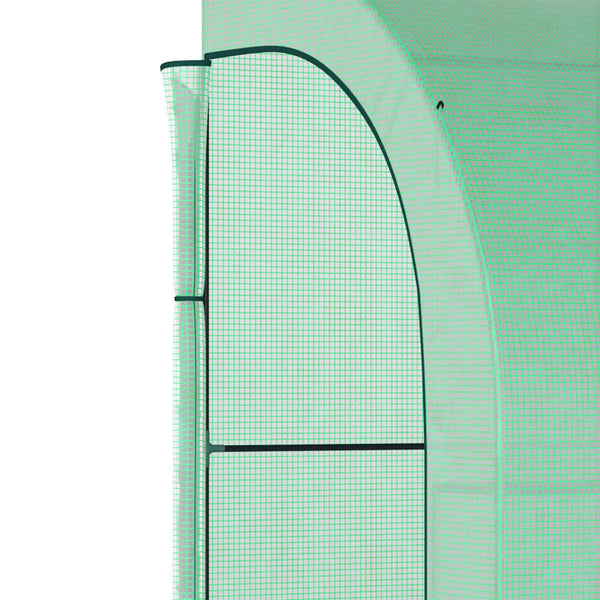 Walk-In Lean to Wall Greenhouse with Windows and Doors, Outdoor Green House with 3 Tiers 6 Wired Shelves, 300L x 150W x 213Hcm, Green
