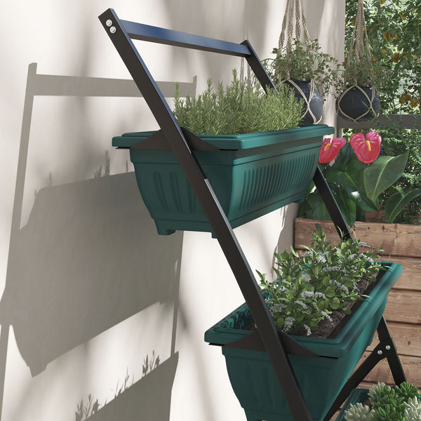 4-Tier Vertical Raised Garden Bed with 4 Planter Boxes, Outdoor Plant Stand Grow Container with Leaking Holes for Balcony Patio Outdoor, Green