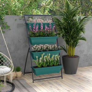 Outsunny Raised Garden Bed, 4 Tier Vertical Garden Planter Set, 4 Outdoor Planter Boxes with Stand, Self Draining Design Elevated Garden for Vegetable, Flowers & Herbs, Green