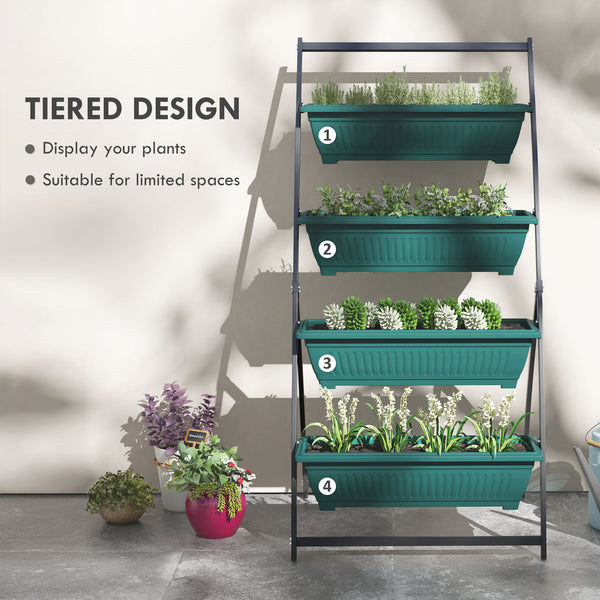 4-Tier Vertical Raised Garden Bed with 4 Planter Boxes, Outdoor Plant Stand Grow Container with Leaking Holes for Balcony Patio Outdoor, Green