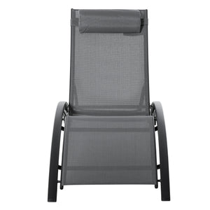 Patio Lounge Chair, Aluminum Reclining Outdoor Tanning Chair with 5-Level Adjustable Backrest, Head Pillow and Breathable Mesh Fabric, for Pool, Deck, Garden, Grey