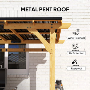 13' x 6' Wooden BBQ Grill Gazebo, Hardtop Grill Gazebo with Metal Roof, 2 Bar Shelves and 6 Hooks, Outdoor Shade for Patio, Garden, Backyard, Natural