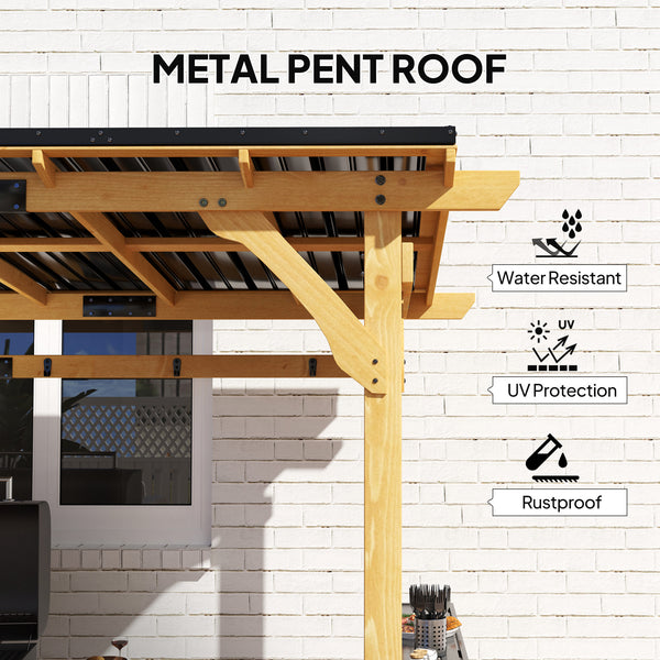 13' x 6' Wooden BBQ Grill Gazebo, Hardtop Grill Gazebo with Metal Roof, 2 Bar Shelves and 6 Hooks, Outdoor Shade for Patio, Garden, Backyard, Natural