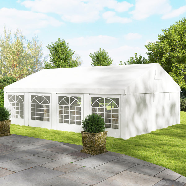 19.6' x 26' Party Tent and Carport, Heavy Duty Outdoor Canopy Tent with 8 Removable Window Sidewalls and Vents, UPF30+ Event Tent for Parties, Wedding, BBQ, White