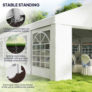 19.6' x 26' Party Tent and Carport, Heavy Duty Outdoor Canopy Tent with 8 Removable Window Sidewalls and Vents, UPF30+ Event Tent for Parties, Wedding, BBQ, White
