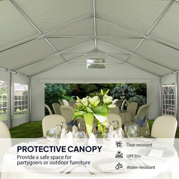 19.6' x 26' Party Tent and Carport, Heavy Duty Outdoor Canopy Tent with 8 Removable Window Sidewalls and Vents, UPF30+ Event Tent for Parties, Wedding, BBQ, White