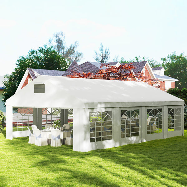 19.6' x 26' Party Tent and Carport, Heavy Duty Outdoor Canopy Tent with 8 Removable Window Sidewalls and Vents, UPF30+ Event Tent for Parties, Wedding, BBQ, White