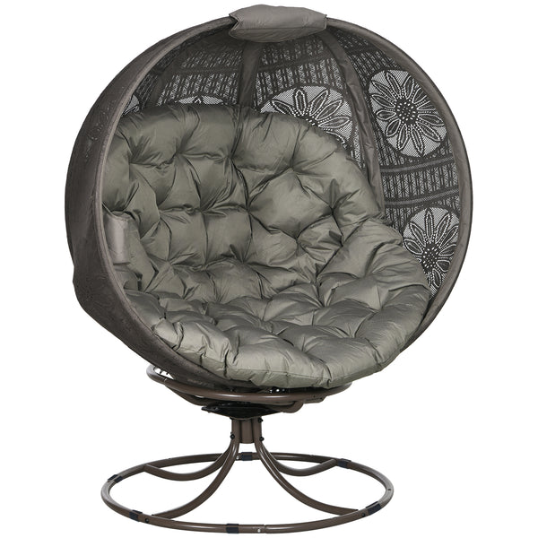 Swivel Egg Chair, Patio Lounge Chair, Foldable Basket Chair with Large Seat Cushion, Cup Holder for Indoor, Outdoor, Balcony, Garden, Sand