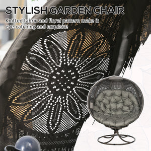 Swivel Egg Chair, Patio Lounge Chair, Foldable Basket Chair with Large Seat Cushion, Cup Holder for Indoor, Outdoor, Balcony, Garden, Sand