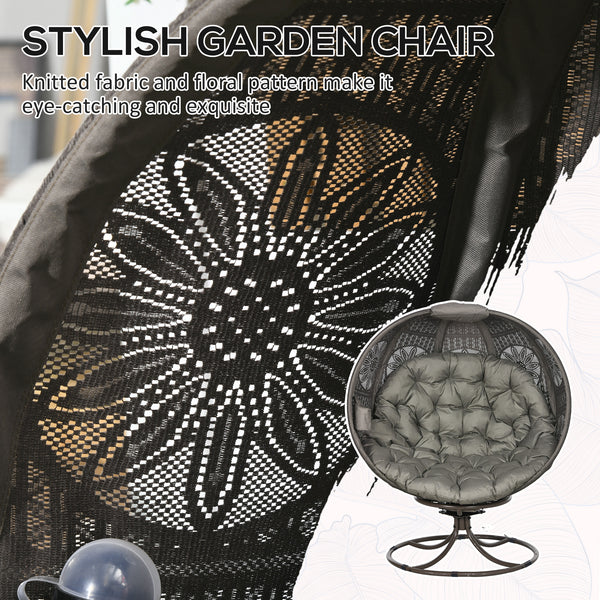 Swivel Egg Chair, Patio Lounge Chair, Foldable Basket Chair with Large Seat Cushion, Cup Holder for Indoor, Outdoor, Balcony, Garden, Sand