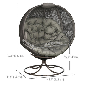 Swivel Egg Chair, Patio Lounge Chair, Foldable Basket Chair with Large Seat Cushion, Cup Holder for Indoor, Outdoor, Balcony, Garden, Sand