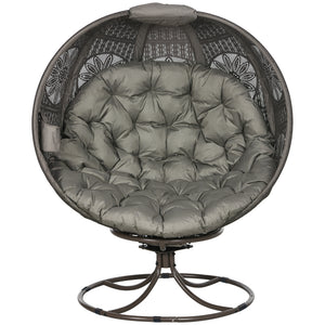 Swivel Egg Chair, Patio Lounge Chair, Foldable Basket Chair with Large Seat Cushion, Cup Holder for Indoor, Outdoor, Balcony, Garden, Sand