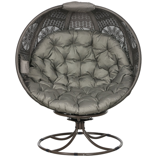 Swivel Egg Chair, Patio Lounge Chair, Foldable Basket Chair with Large Seat Cushion, Cup Holder for Indoor, Outdoor, Balcony, Garden, Sand