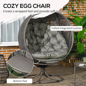 Swivel Egg Chair, Patio Lounge Chair, Foldable Basket Chair with Large Seat Cushion, Cup Holder for Indoor, Outdoor, Balcony, Garden, Sand