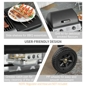 2 Burner Gas BBQ Trolley with Lid, 5.6 kW Gas Barbecue Grill with Wheels, Side Shelves, Grey