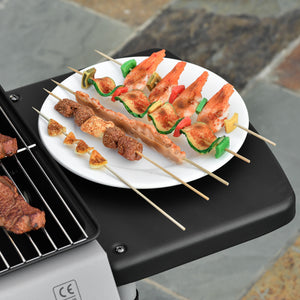 2 Burner Gas BBQ Trolley with Lid, 5.6 kW Gas Barbecue Grill with Wheels, Side Shelves, Grey