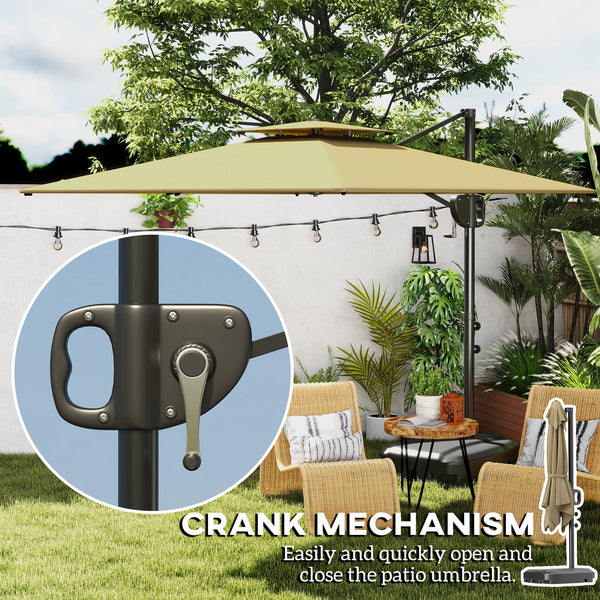 2.5m Garden Cantilever Parasol with Fillable Base, Up to 40kg, Double Top Garden Parasol, Square Overhanging Patio Umbrella with Crank Handle and Tilt for Outdoor Sun Shade, Khaki