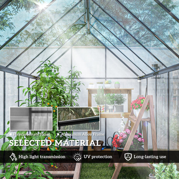11x6 ft Polycarbonate Greenhouse with Swing Door and Two Adjustable Roof Vents, Aluminum Walk-in Greenhouse Outdoor Greenhouse for Patio Garden Backyard, Black