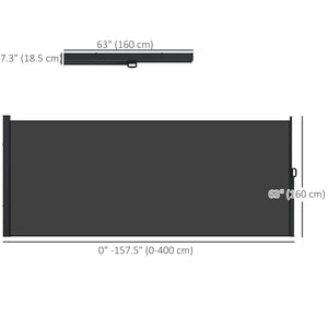 13' x 5' Retractable Side Awning, Garden Privacy Screen Divider, Full Cassette Windbreaker for Hot Tub, Balcony, Terrace, Pool, Black