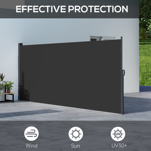 13' x 5' Retractable Side Awning, Garden Privacy Screen Divider, Full Cassette Windbreaker for Hot Tub, Balcony, Terrace, Pool, Black