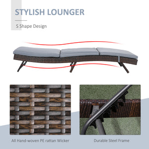 Wicker Patio Lounger, Outdoor S Shape Recliners Lounge Chair w/ 5-Level Adjustable Backrest, Soft Padded Cushion for Outdoor Use, Grey