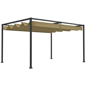 13' x 10' Patio Pergola with Retractable Canopy, Outdoor Sun Shelter, Yard Shade, Khaki