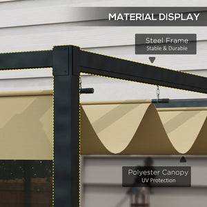 4 x 3(m) Metal Outdoor Pergola with Retractable Roof, Outdoor Gazebo Canopy Shelter with Drainage Holes for Garden, Patio, Lawn, Khaki