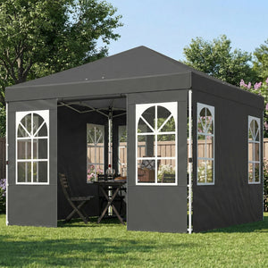 9.6 x 9.6 ft Pop Up Canopy Tent with Sidewalls, One Button Push Setup, UPF50+ Outdoor Portable Instant Canopy Shelter with Carry Bag, Sandbags, Adjustable Height for Parties Events, Dark Gray