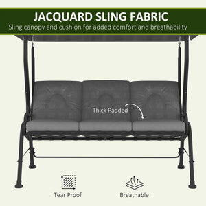 3-Person Porch Swing Chair, Patio Swing Bench with Adjustable Canopy, Removable Thicken Cushion and Weather Resistant Steel Frame for Outdoor, Garden, Poolside Light Grey