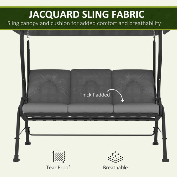 3-Person Porch Swing Chair, Patio Swing Bench with Adjustable Canopy, Removable Thicken Cushion and Weather Resistant Steel Frame for Outdoor, Garden, Poolside Light Grey