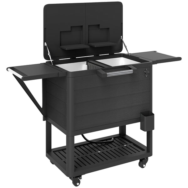 104 Quart Patio Cooler with Wheels, Holds up to 70 Bottles / 120 Cans, Rolling Ice Chest with Bottle Opener and Shelves, Outdoor Beverage Bar Cart with Handles, Black
