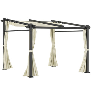 10' x 10' Metal Pergola with Sliding Roof Canopy, Retractable Pergola Canopy for Outdoor, Patio, Beige