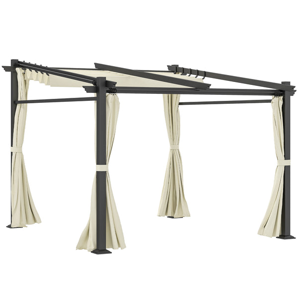 10' x 10' Metal Pergola with Sliding Roof Canopy, Retractable Pergola Canopy for Outdoor, Patio, Beige
