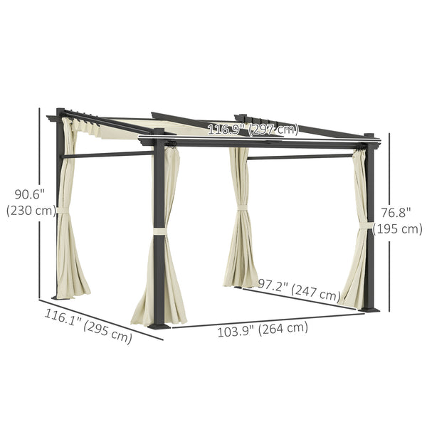 10' x 10' Metal Pergola with Sliding Roof Canopy, Retractable Pergola Canopy for Outdoor, Patio, Beige
